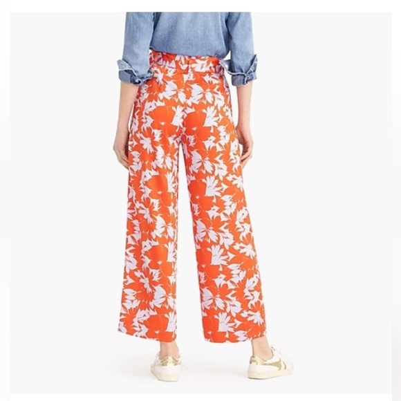 J. Crew Ratti Falling Leaves Wide Leg Silky Pants in Orange & Pale Blue Floral - Picture 2 of 7